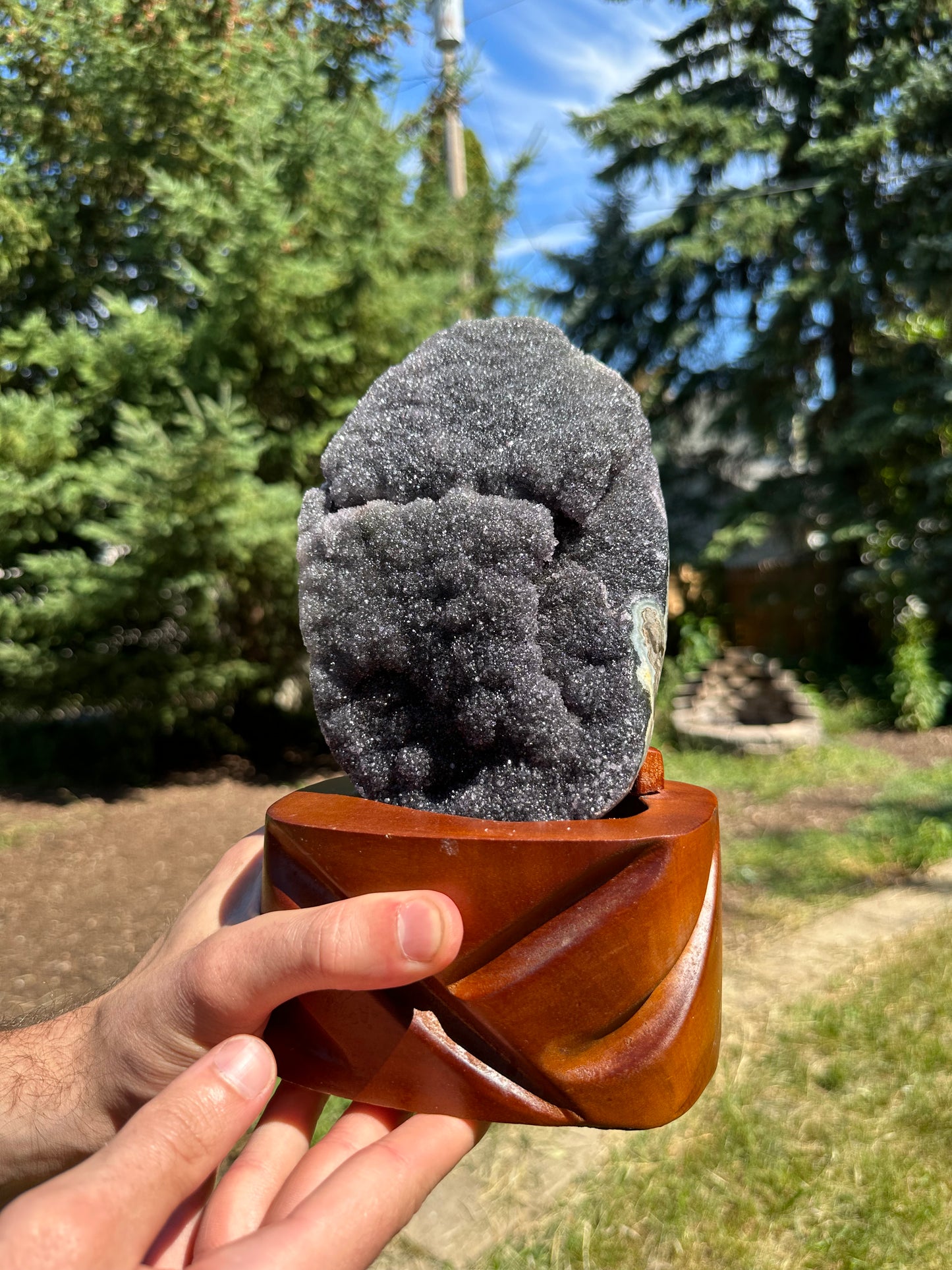 Black Amethyst Cluster Freeform with Stand