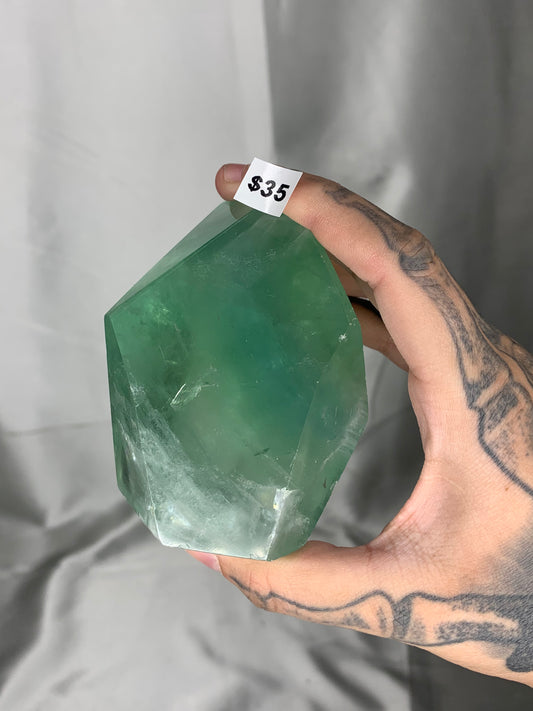 Green Fluorite Faceted Freeform