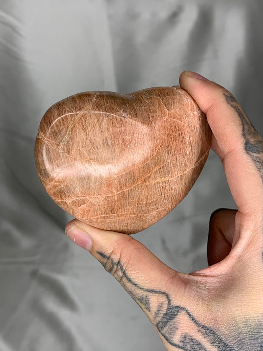 Peach Moonstone Heart Carving